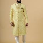 Stunning Yellow Sequin Embroidered Achkan for Men | Father Son Combo | Perfect for Grooms